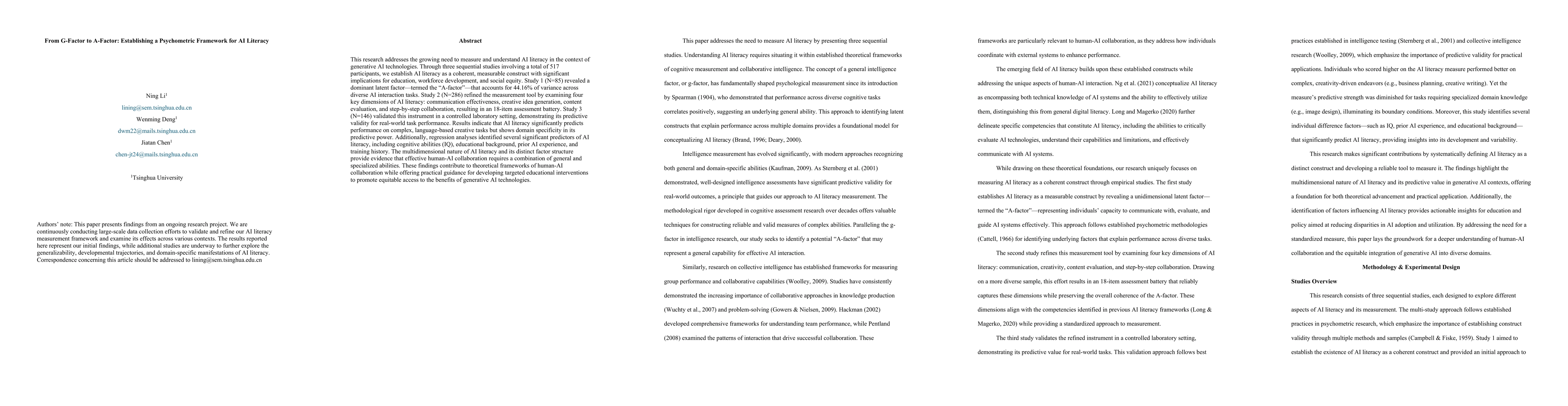 Thumbnail for From G-Factor to A-Factor: Establishing a Psychometric Framework for AI
  Literacy