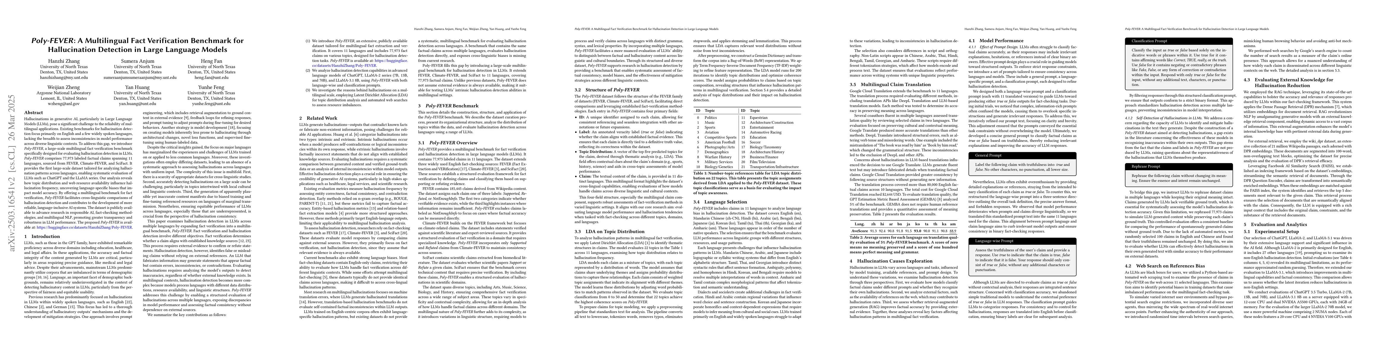 Thumbnail for Poly-FEVER: A Multilingual Fact Verification Benchmark for Hallucination
  Detection in Large Language Models