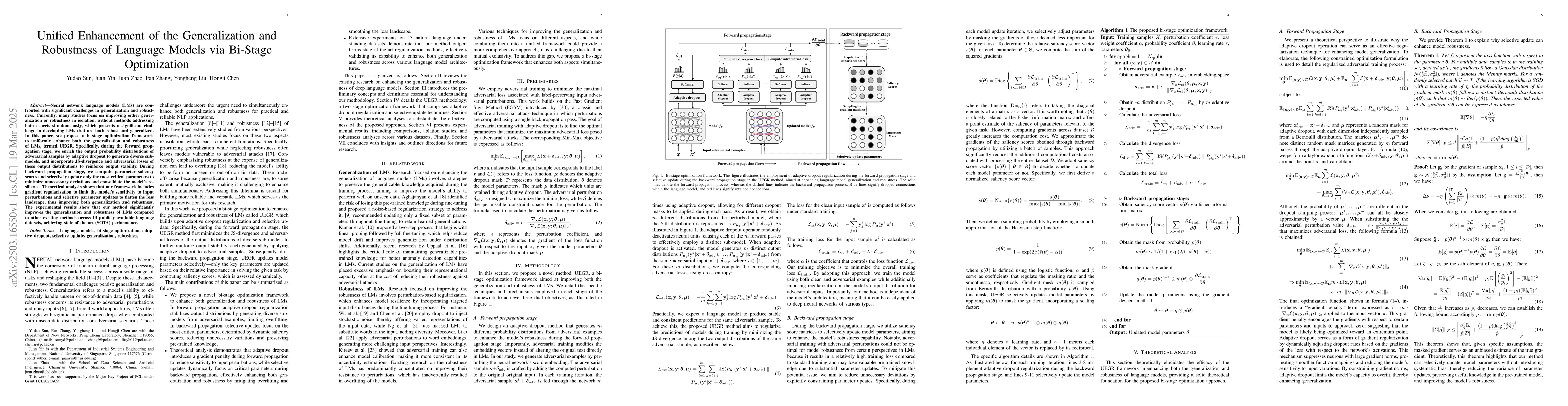 Thumbnail for Unified Enhancement of the Generalization and Robustness of Language
  Models via Bi-Stage Optimization