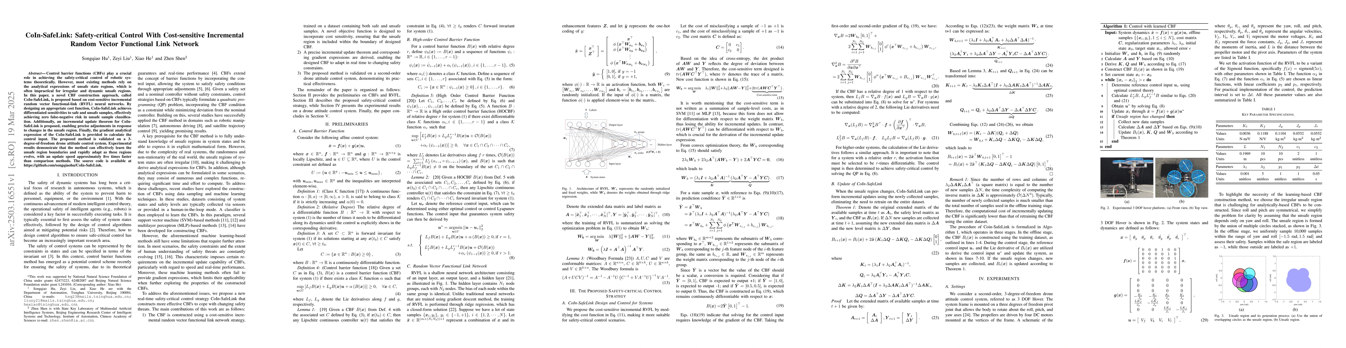 Thumbnail for CoIn-SafeLink: Safety-critical Control With Cost-sensitive Incremental
  Random Vector Functional Link Network