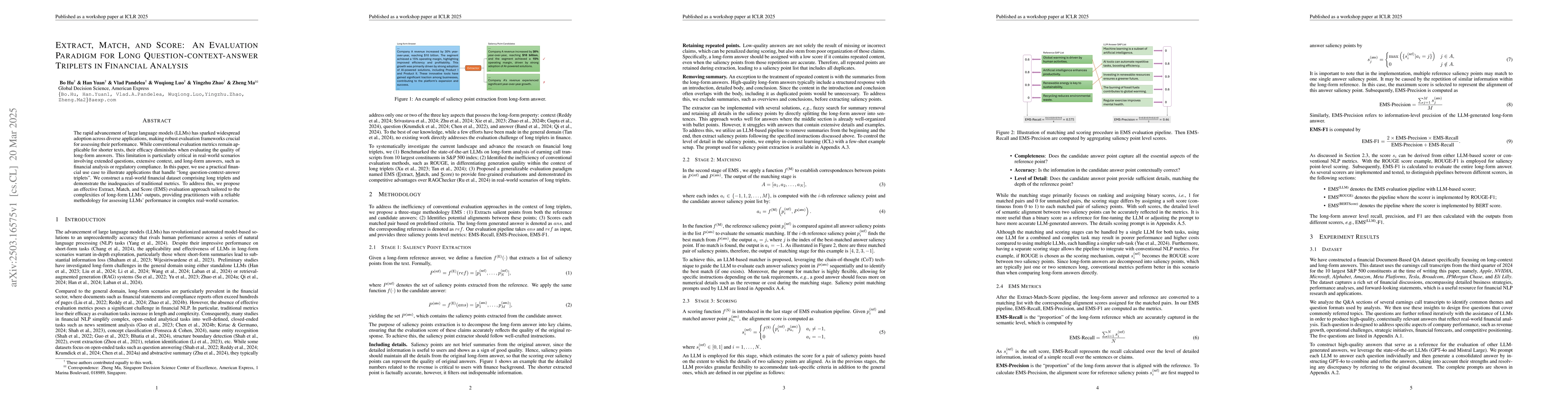 Thumbnail for Extract, Match, and Score: An Evaluation Paradigm for Long
  Question-context-answer Triplets in Financial Analysis