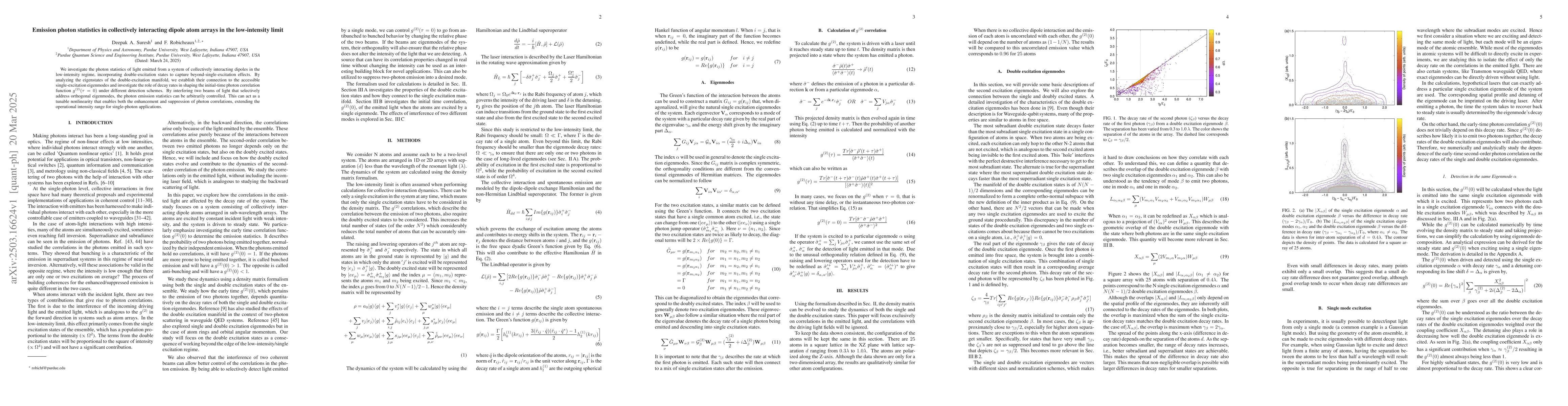 Thumbnail for Emission photon statistics in collectively interacting dipole atom
  arrays in the low-intensity limit