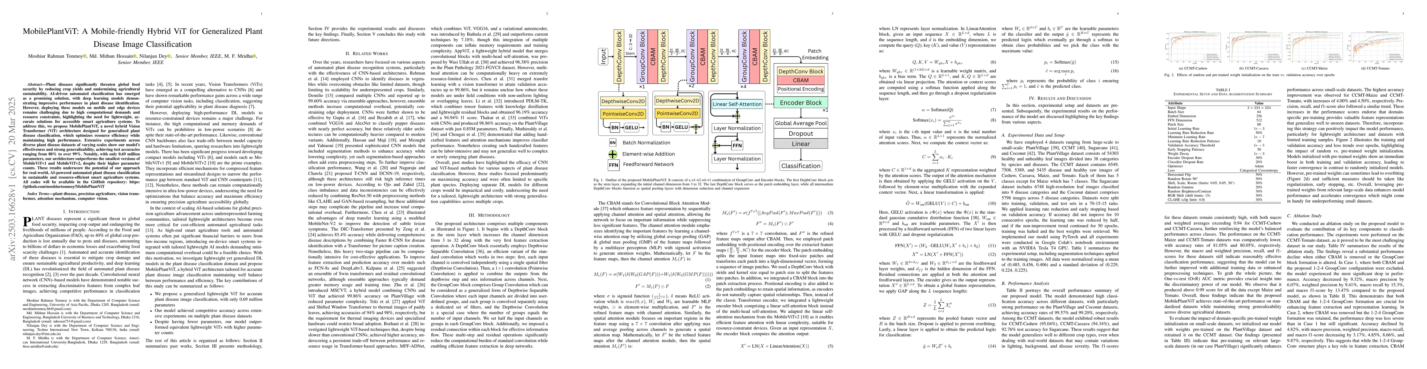 Thumbnail for MobilePlantViT: A Mobile-friendly Hybrid ViT for Generalized Plant
  Disease Image Classification