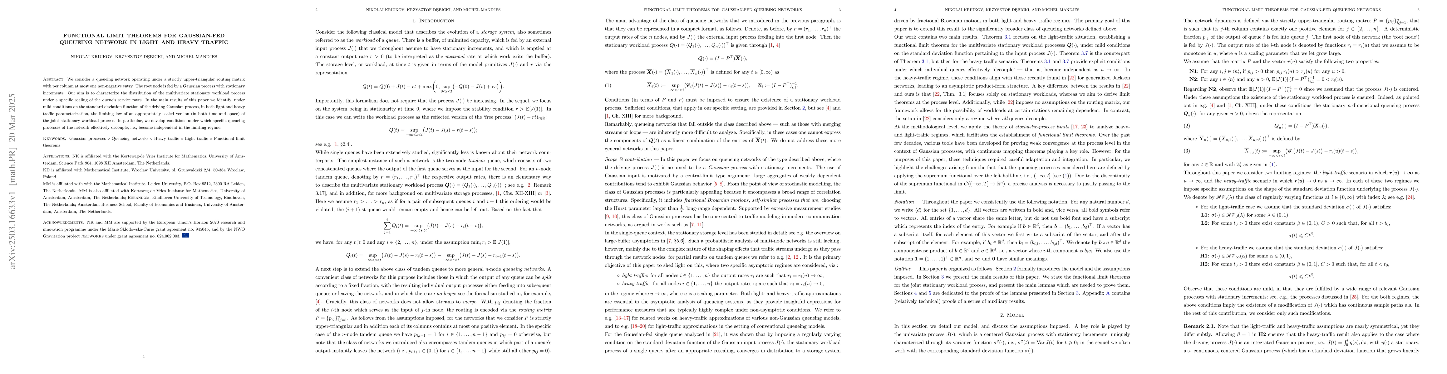 Thumbnail for Functional limit theorems for Gaussian-fed queueing network in light and
  heavy traffic