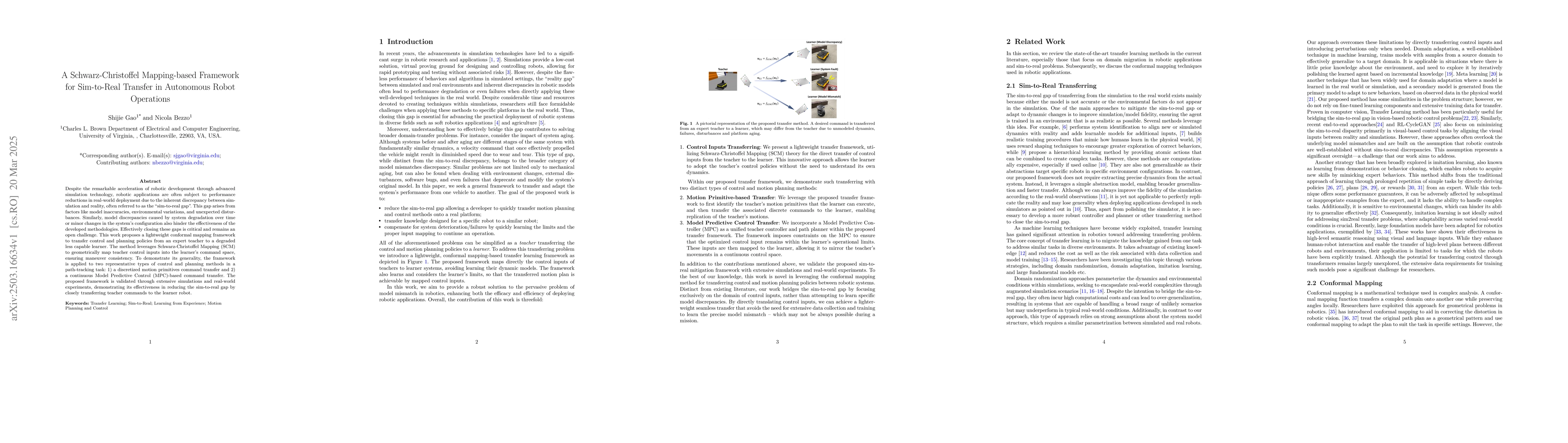 Thumbnail for A Schwarz-Christoffel Mapping-based Framework for Sim-to-Real Transfer
  in Autonomous Robot Operations
