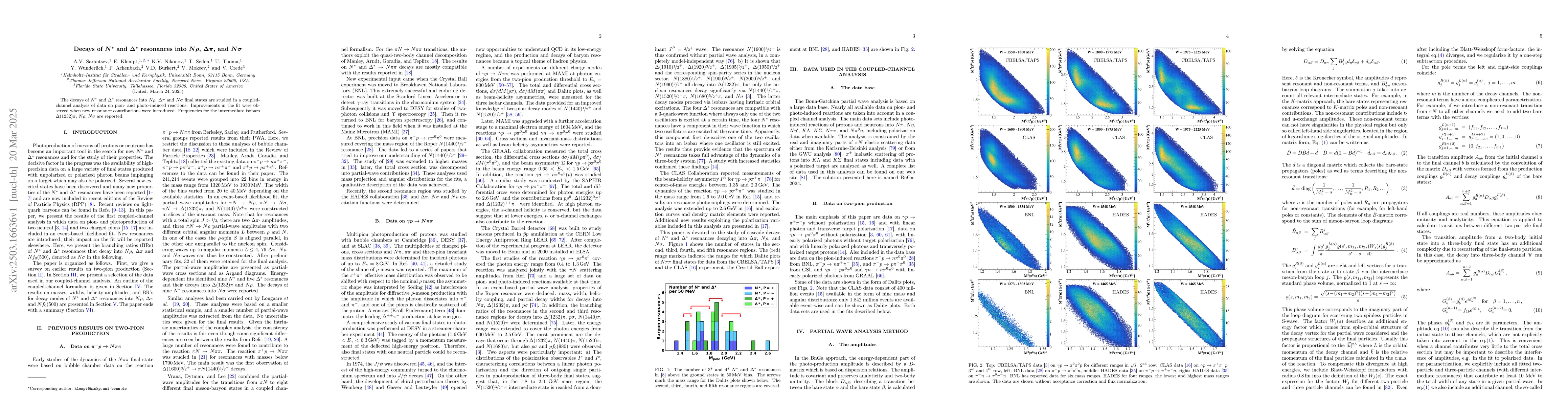 Thumbnail for Decays of $N^*$ and $Δ^*$ resonances into $Nρ$, $Δπ$, and
  $Nσ$