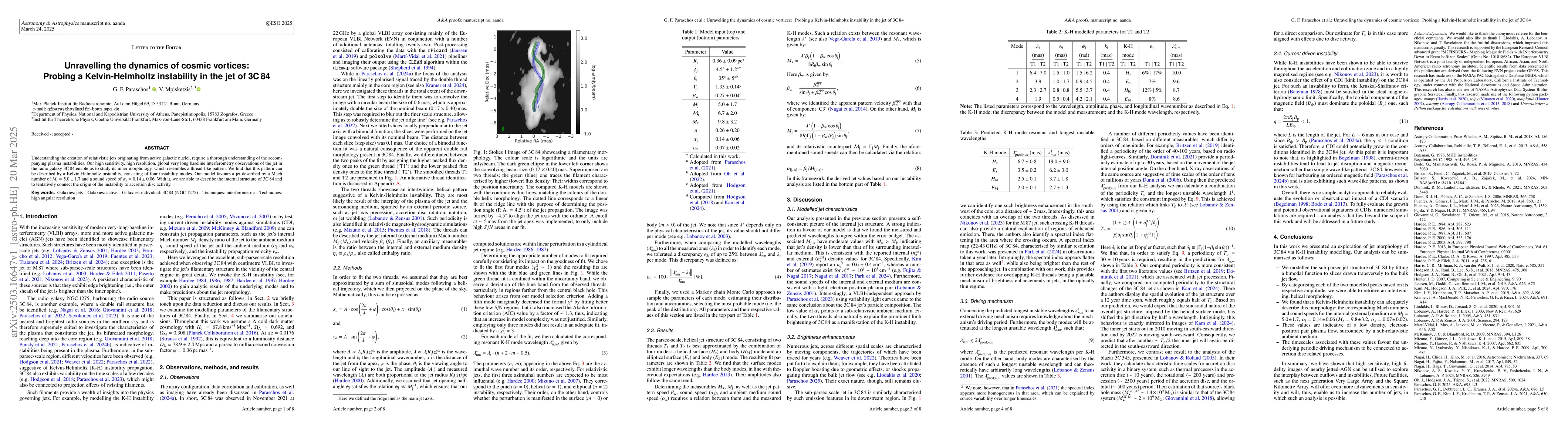 Thumbnail for Unravelling the dynamics of cosmic vortices: Probing a Kelvin-Helmholtz
  instability in the jet of 3C 84