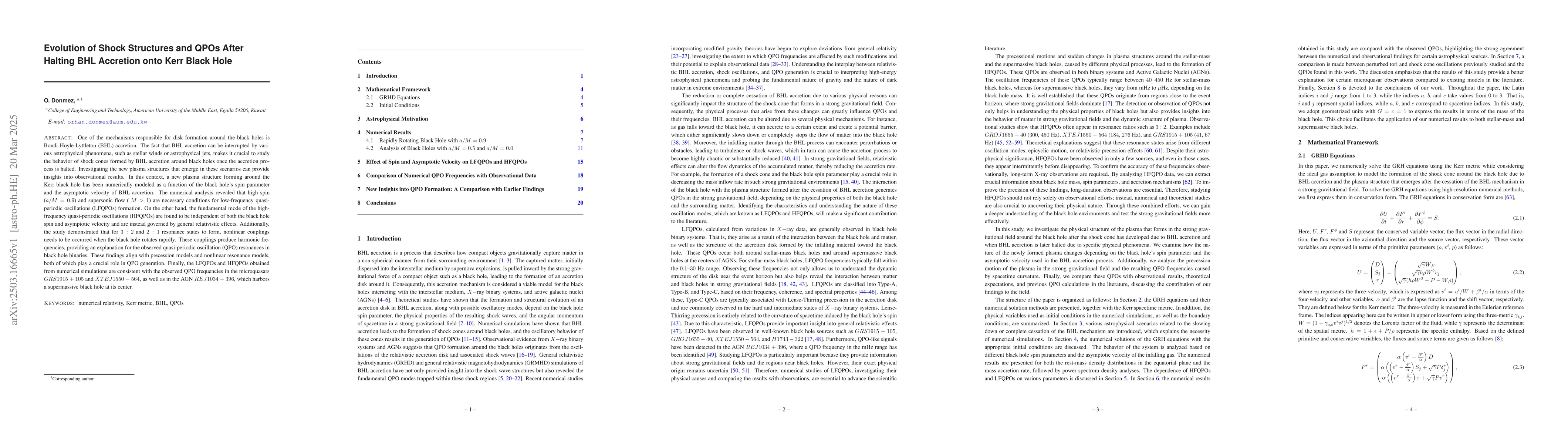 Thumbnail for Evolution of Shock Structures and QPOs After Halting BHL Accretion onto
  Kerr Black Hole