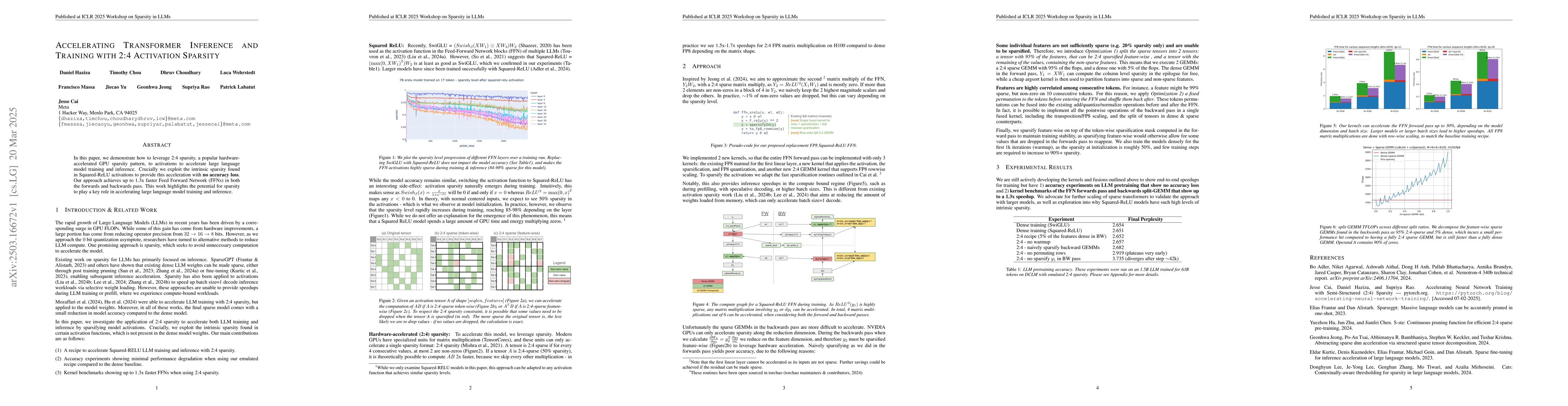 Thumbnail for Accelerating Transformer Inference and Training with 2:4 Activation
  Sparsity
