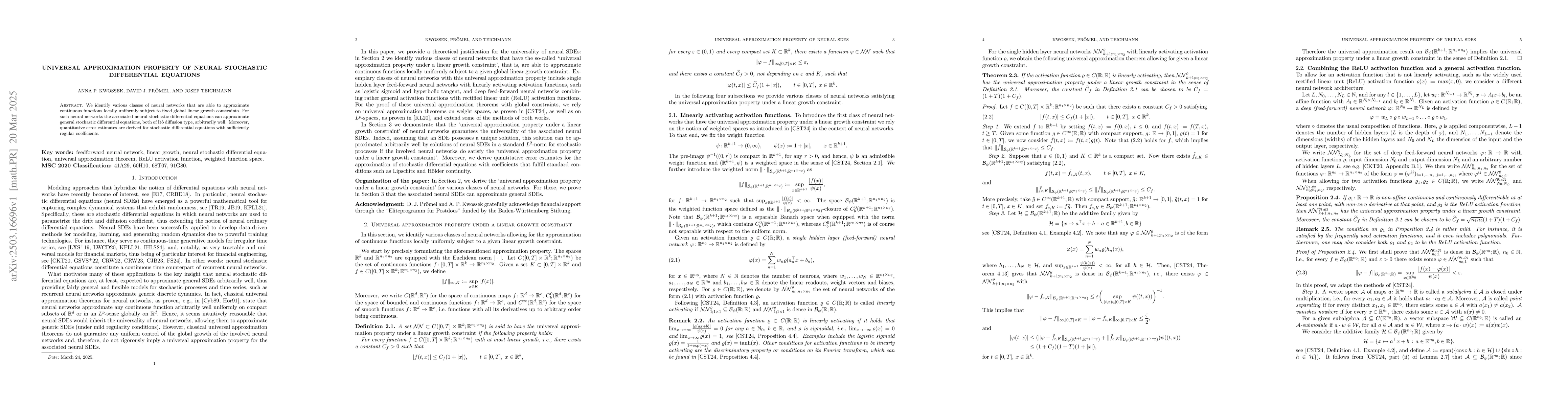 Thumbnail for Universal approximation property of neural stochastic differential
  equations