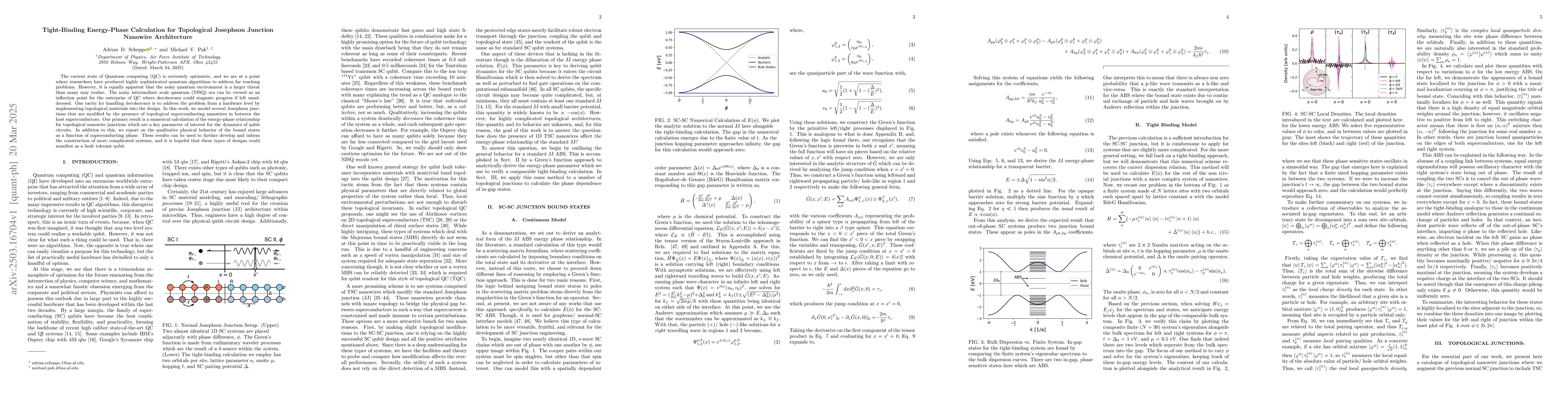 Thumbnail for Tight-Binding Energy-Phase Calculation for Topological Josephson
  Junction Nanowire Architecture