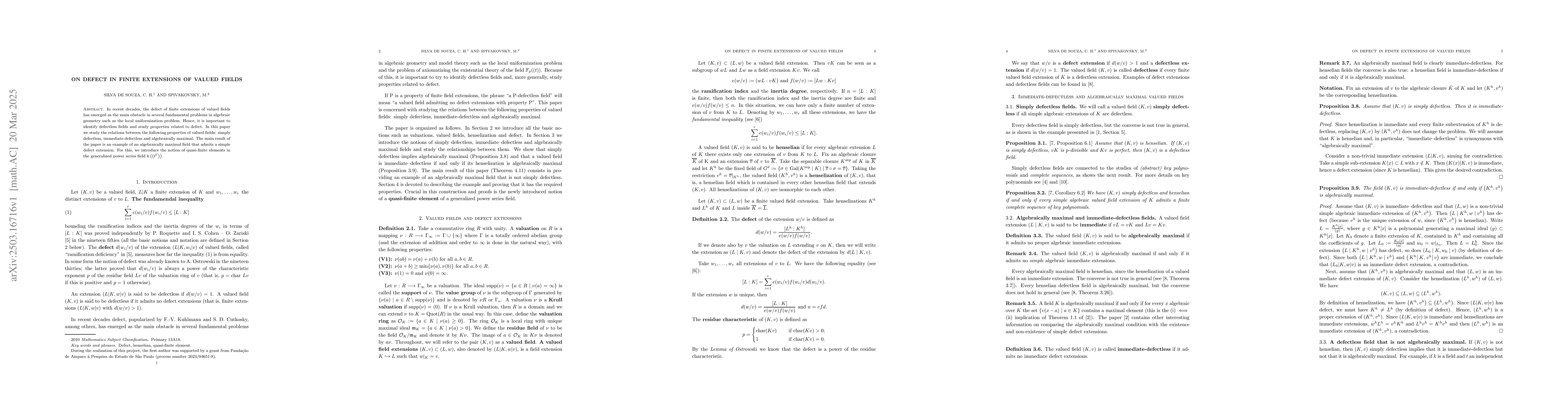 Thumbnail for On defect in finite extensions of valued fields