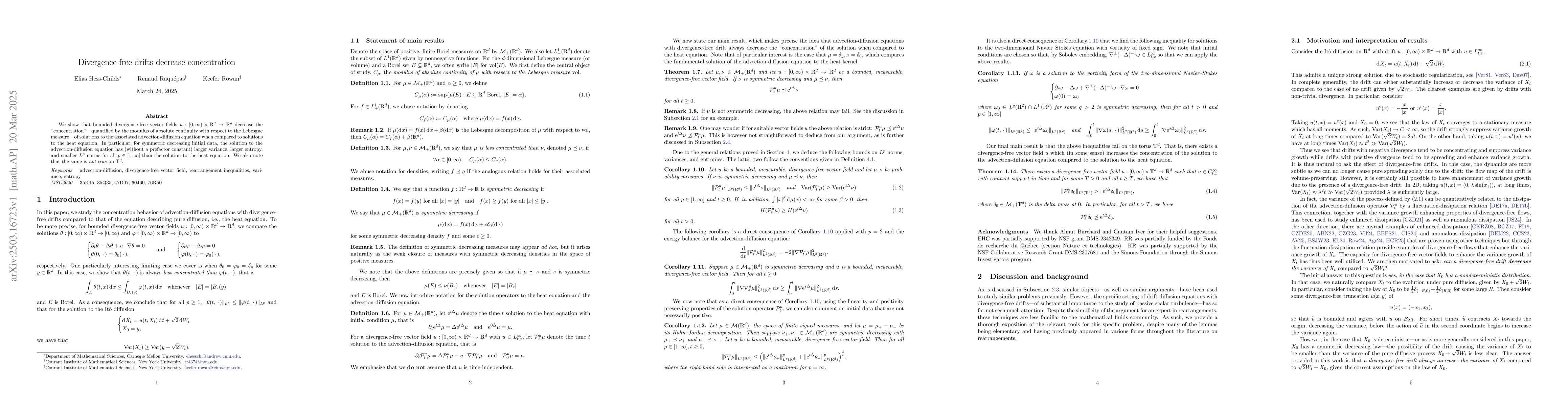 Thumbnail for Divergence-free drifts decrease concentration