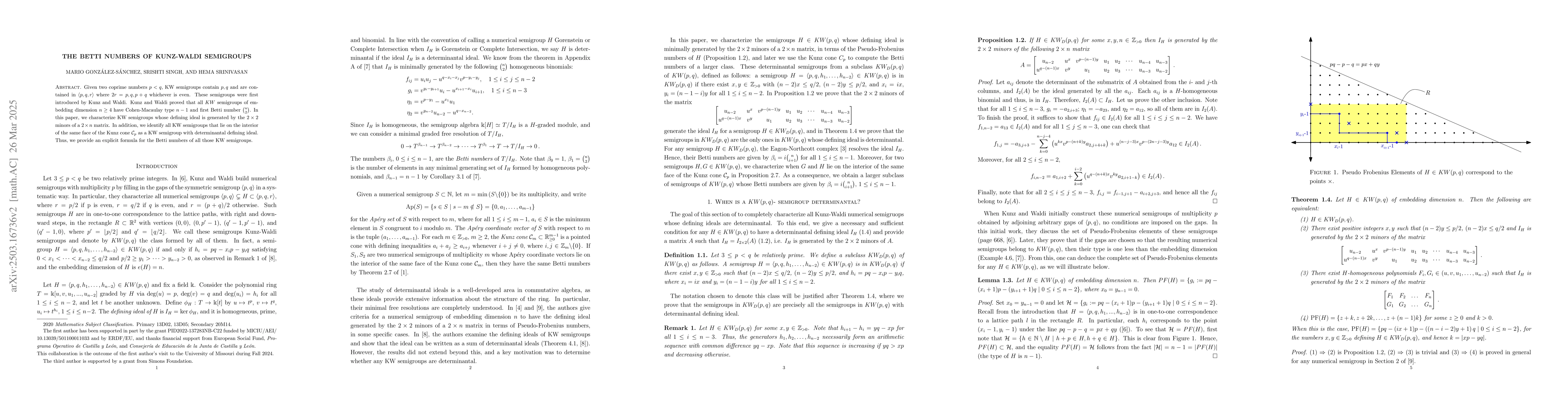 Thumbnail for The Betti Numbers of Kunz-Waldi Semigroups