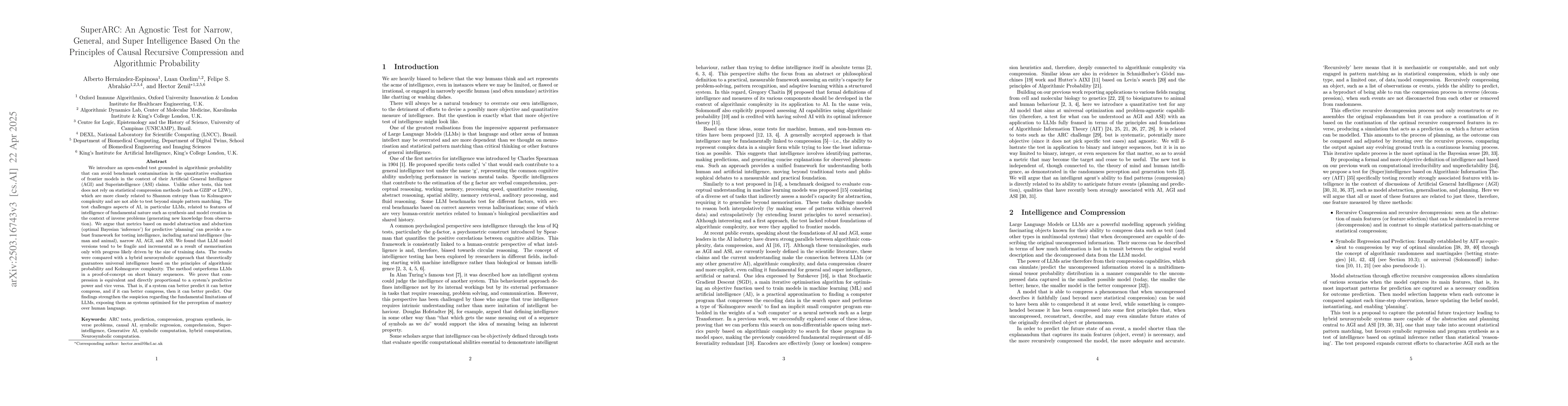 Thumbnail for SuperARC: A Test for General and Super Intelligence Based on First
  Principles of Recursion Theory and Algorithmic Probability