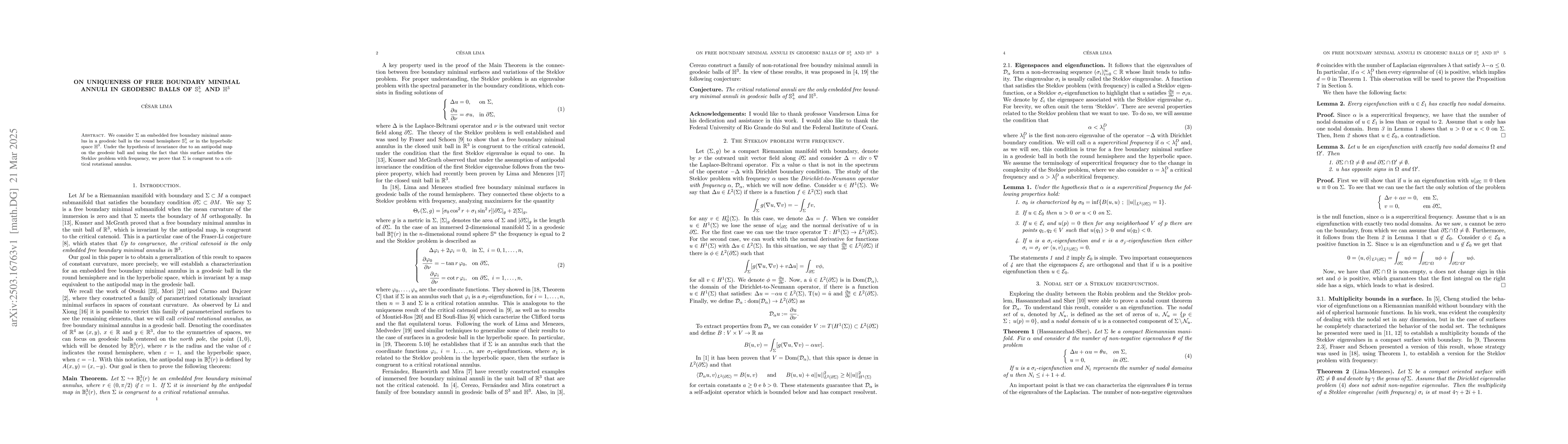 Thumbnail for On uniqueness of free boundary minimal annuli in geodesic balls of
  $\mathbb{S}^3_+$ and $\mathbb{H}^3$