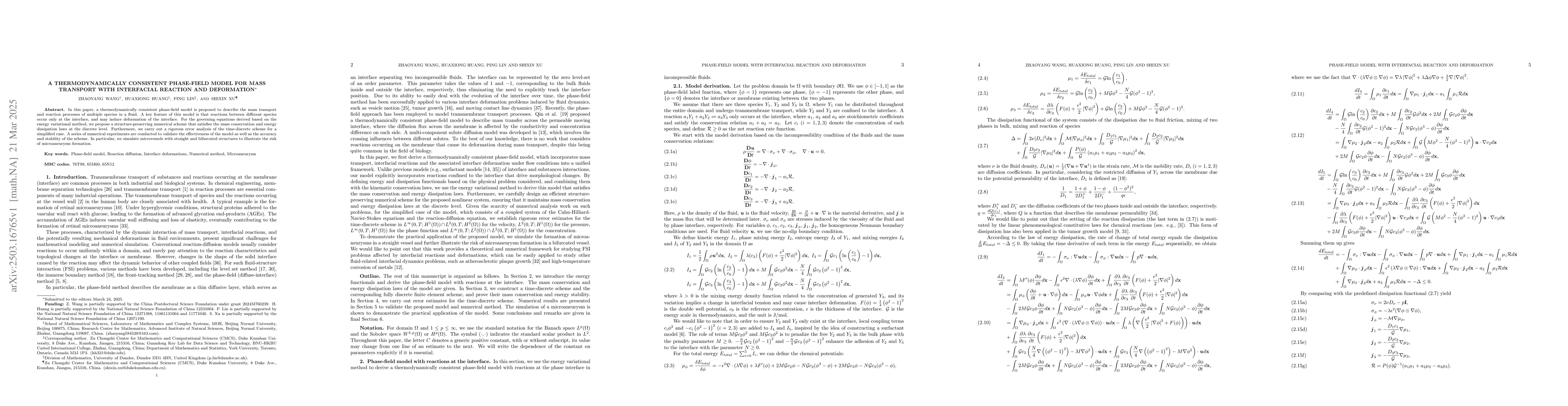 Thumbnail for A thermodynamically consistent phase-field model for mass transport with
  interfacial reaction and deformation