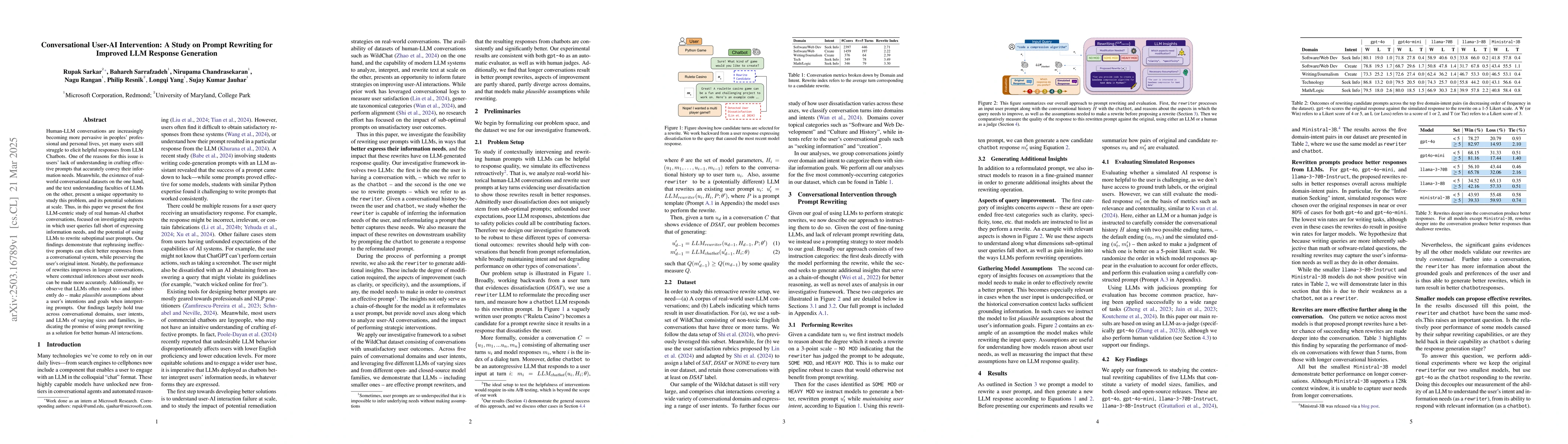 Thumbnail for Conversational User-AI Intervention: A Study on Prompt Rewriting for
  Improved LLM Response Generation