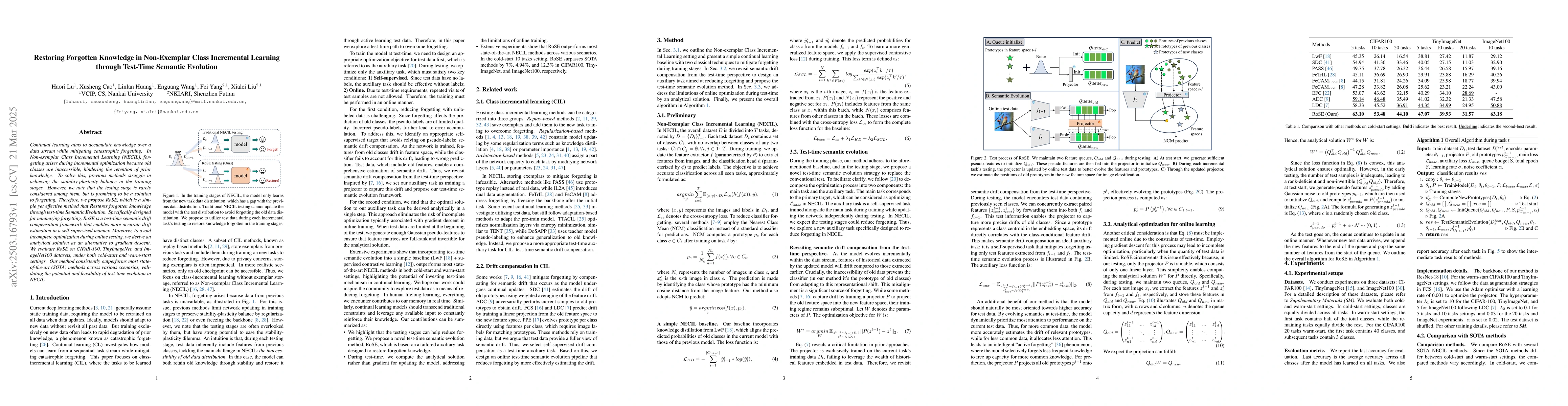 Thumbnail for Restoring Forgotten Knowledge in Non-Exemplar Class Incremental Learning
  through Test-Time Semantic Evolution