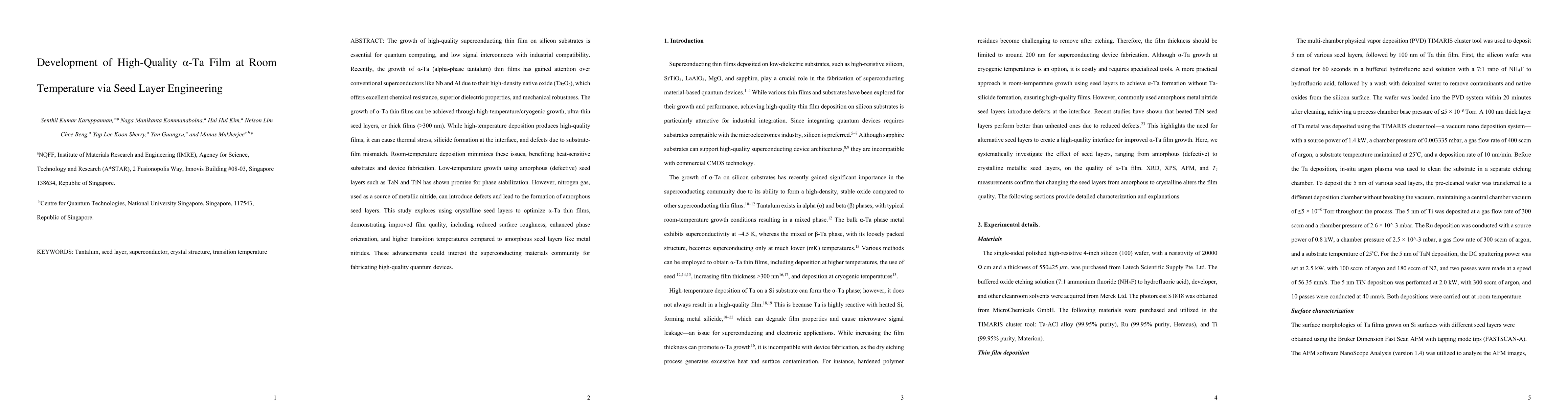 Thumbnail for Development of High-Quality $α$-Ta Film at Room Temperature via
  Seed Layer Engineering