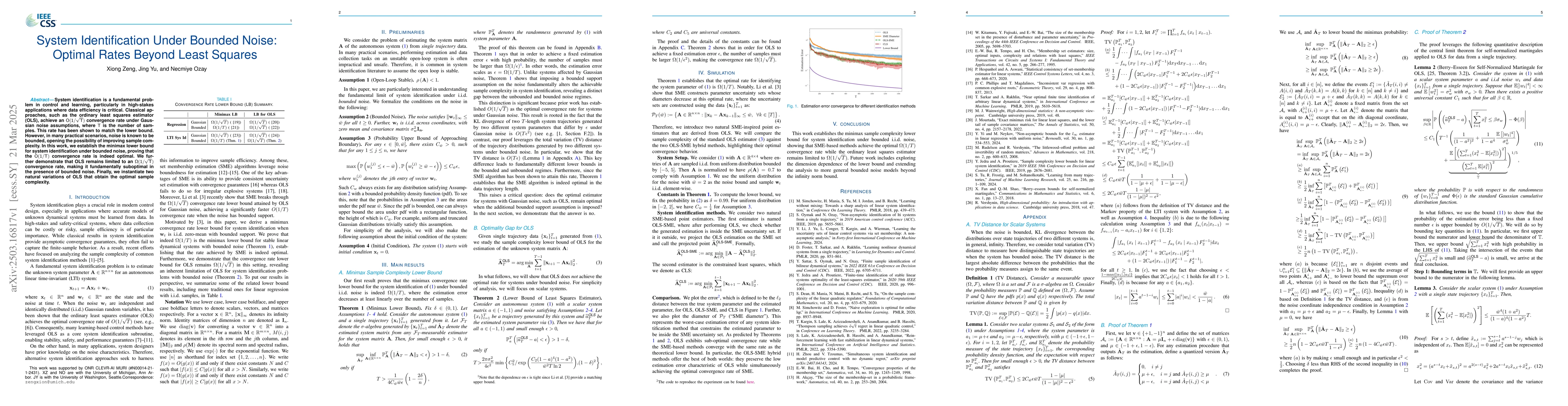 Thumbnail for System Identification Under Bounded Noise: Optimal Rates Beyond Least
  Squares