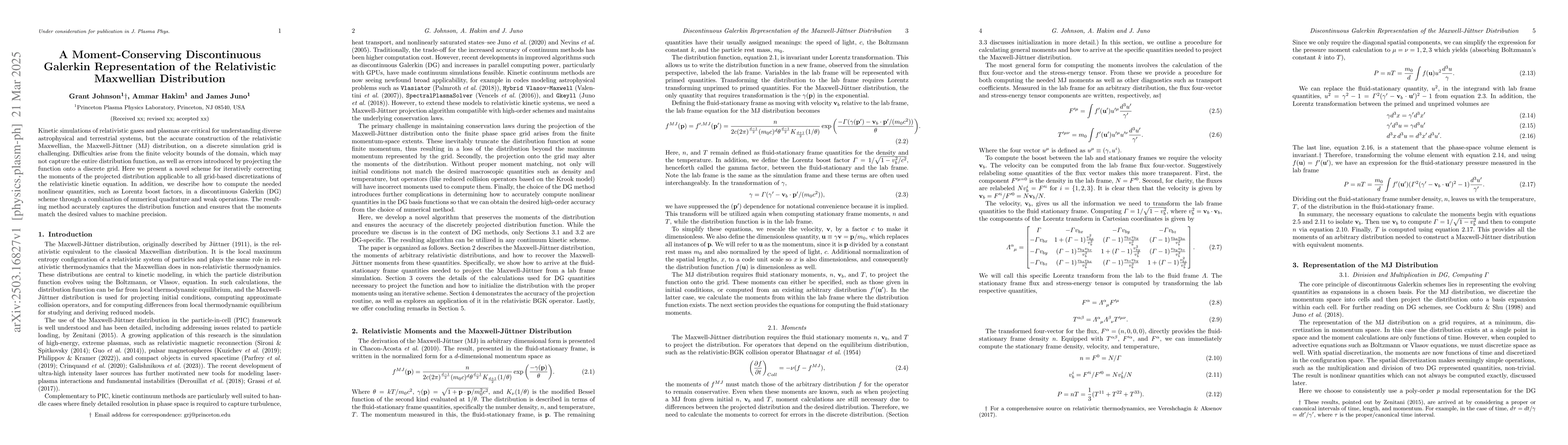 Thumbnail for Discontinuous Galerkin Representation of the Maxwell-Jüttner
  Distribution