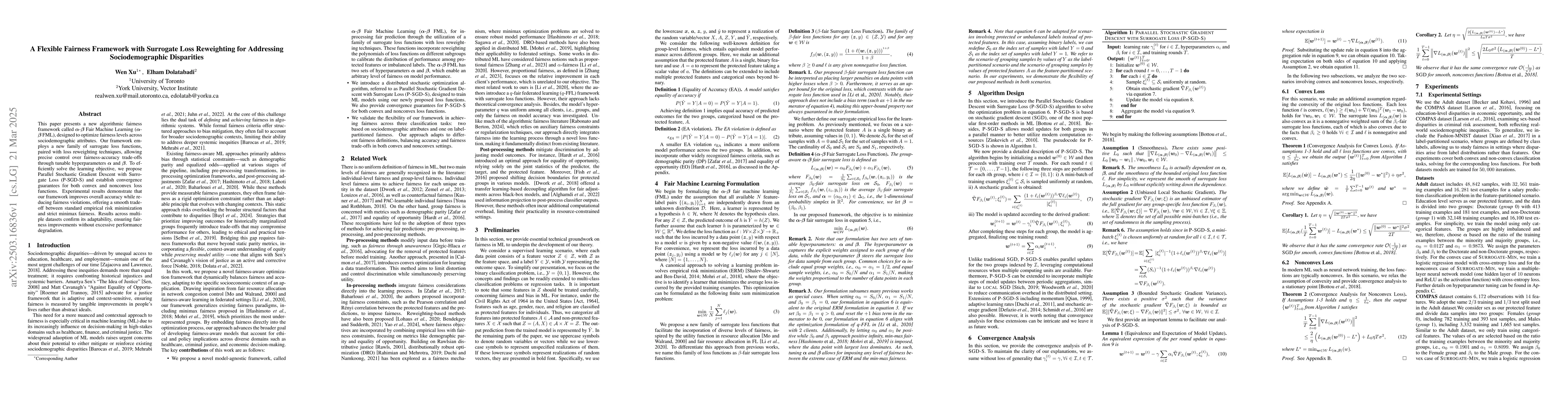 Thumbnail for A Flexible Fairness Framework with Surrogate Loss Reweighting for
  Addressing Sociodemographic Disparities