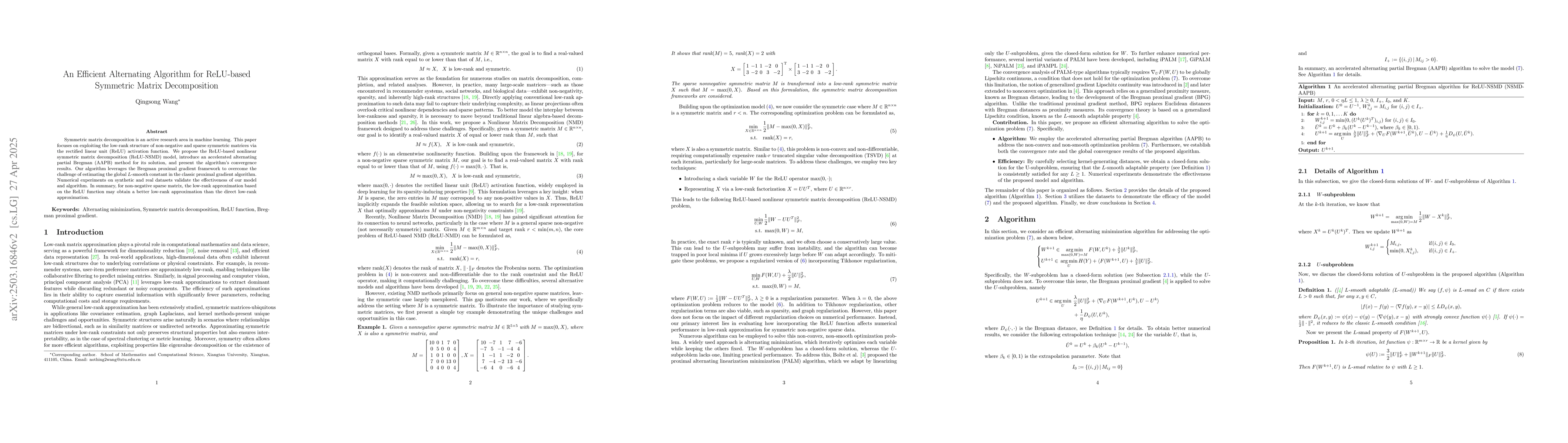 Thumbnail for An Accelerated Bregman Algorithm for ReLU-based Symmetric Matrix
  Decomposition