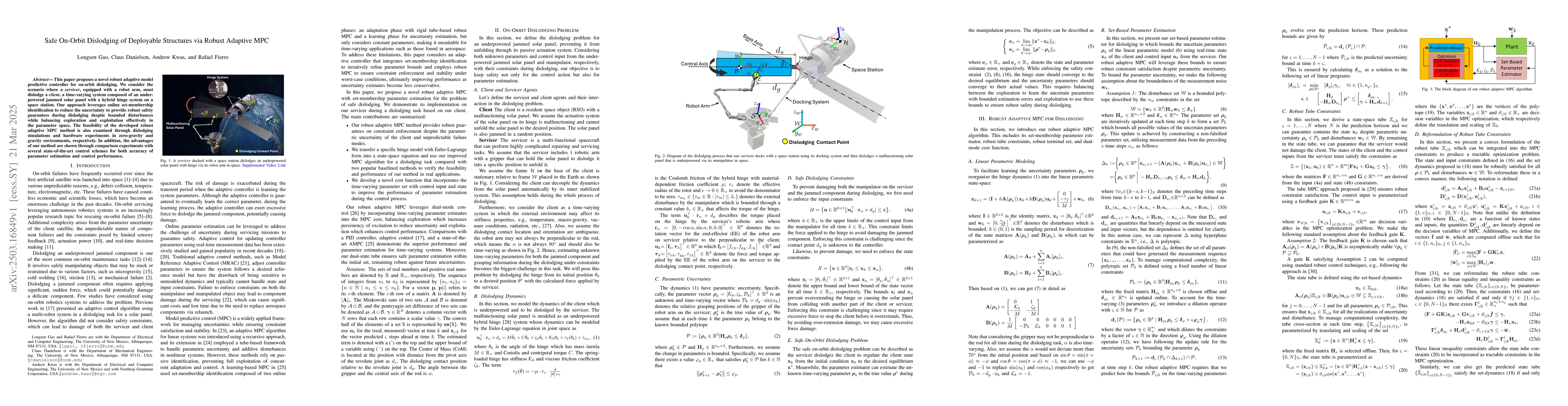 Thumbnail for Safe On-Orbit Dislodging of Deployable Structures via Robust Adaptive
  MPC