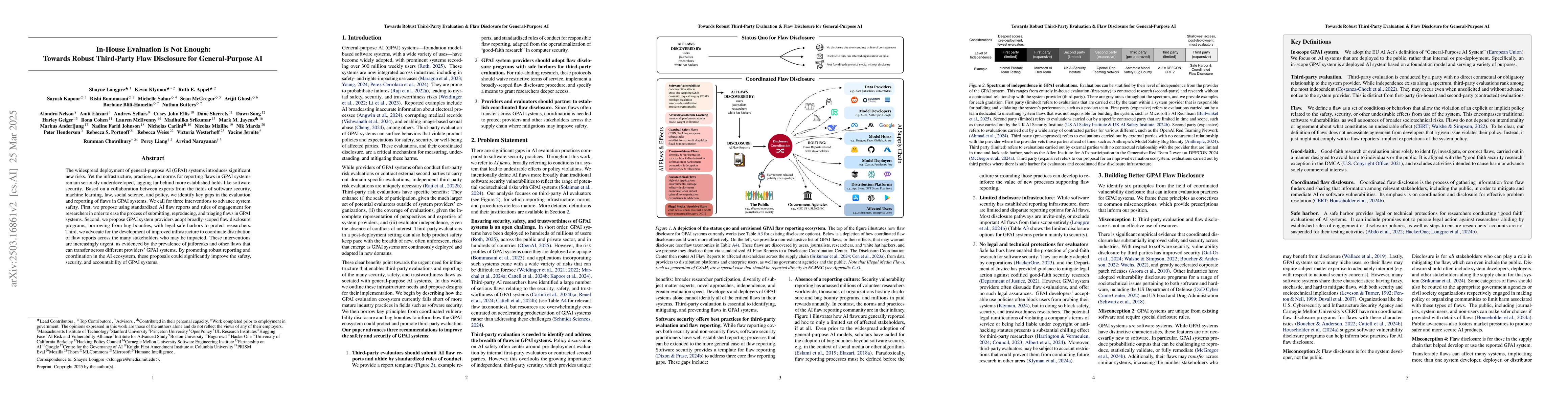 Thumbnail for In-House Evaluation Is Not Enough: Towards Robust Third-Party Flaw
  Disclosure for General-Purpose AI