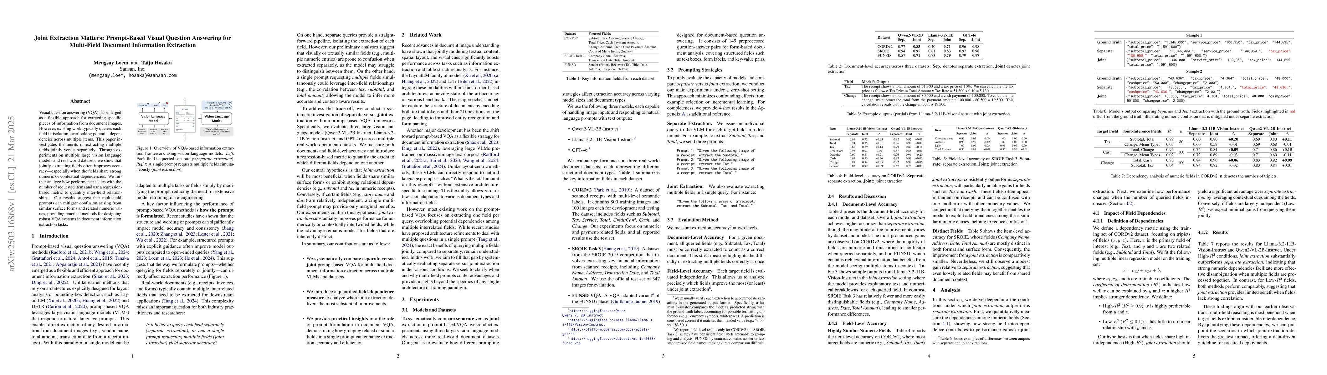 Thumbnail for Joint Extraction Matters: Prompt-Based Visual Question Answering for
  Multi-Field Document Information Extraction