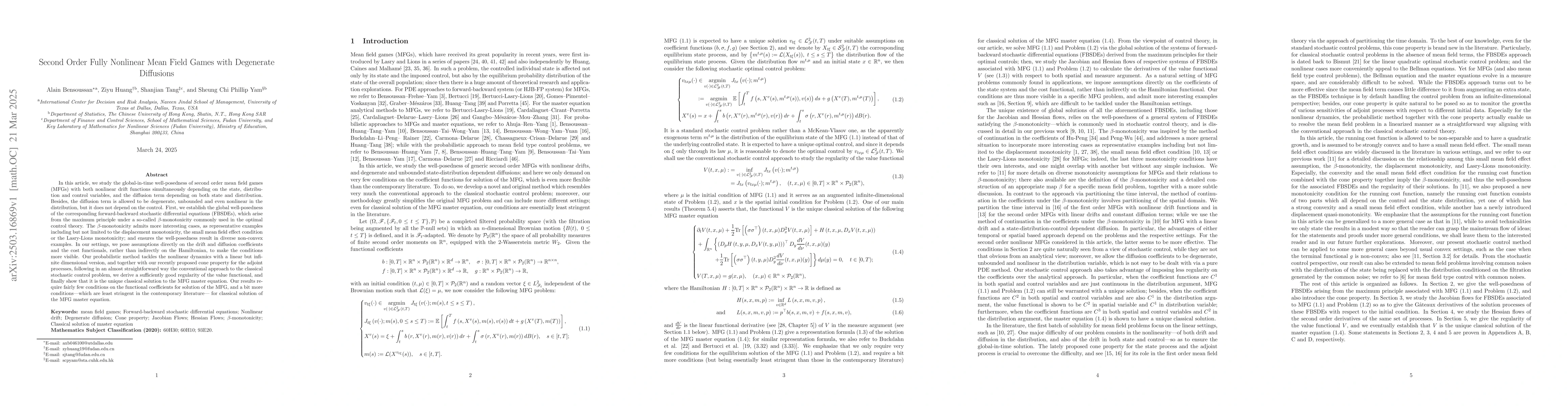 Thumbnail for Second Order Fully Nonlinear Mean Field Games with Degenerate Diffusions