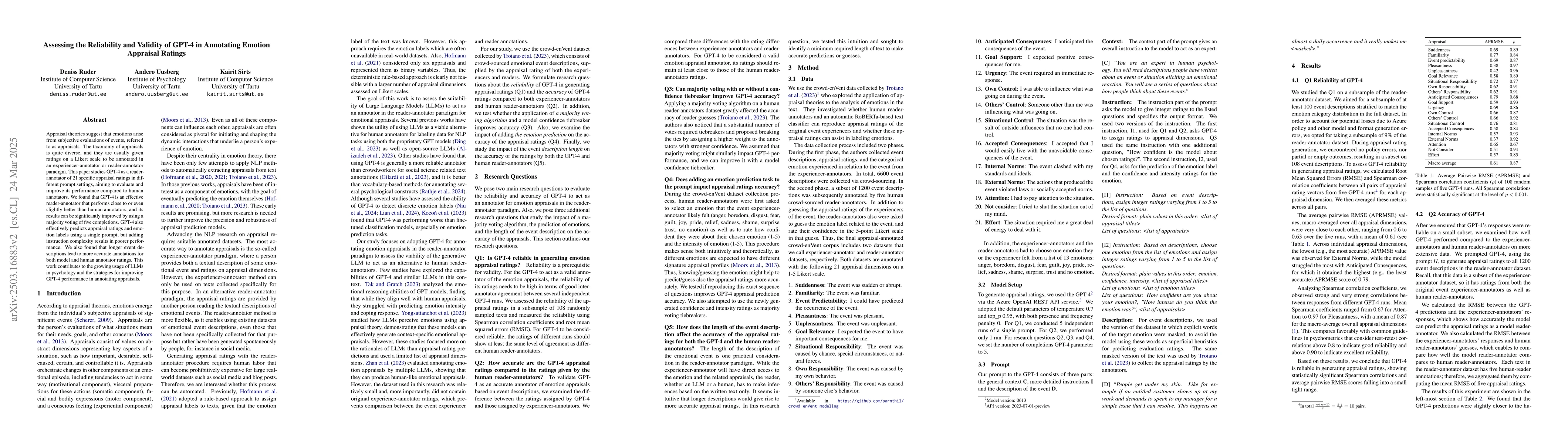 Thumbnail for Assessing the Reliability and Validity of GPT-4 in Annotating Emotion
  Appraisal Ratings