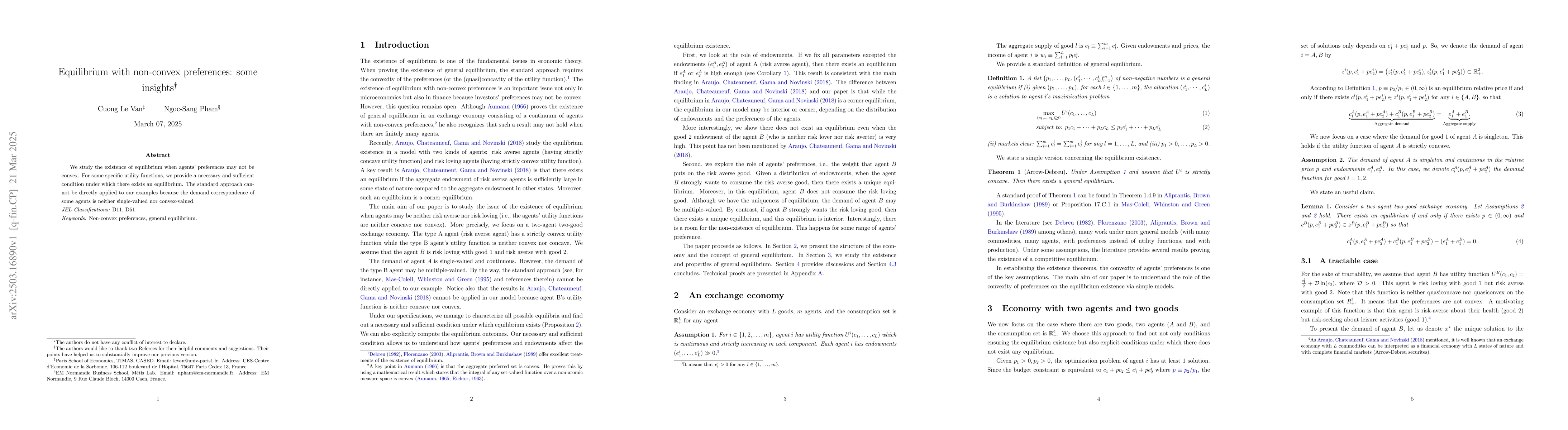 Thumbnail for Equilibrium with non-convex preferences: some insights