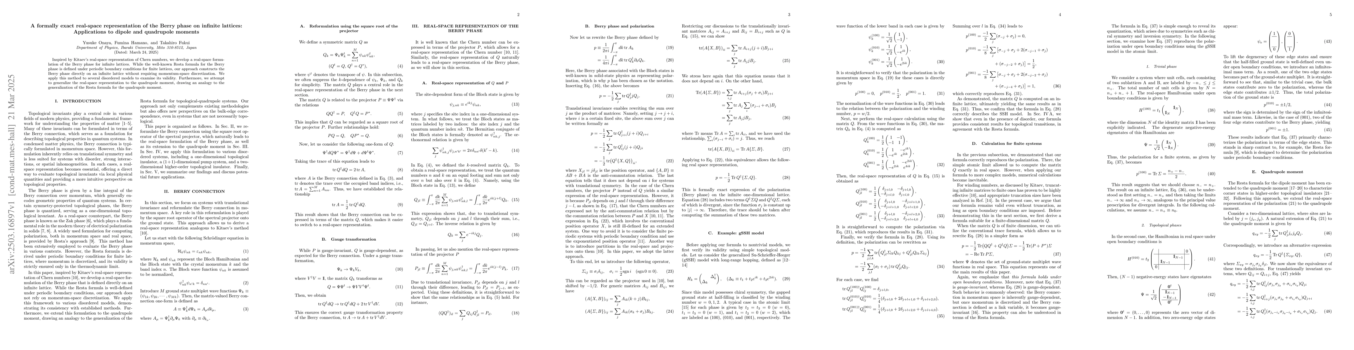 Thumbnail for A formally exact real-space representation of the Berry phase on
  infinite lattices: Applications to dipole and quadrupole moments