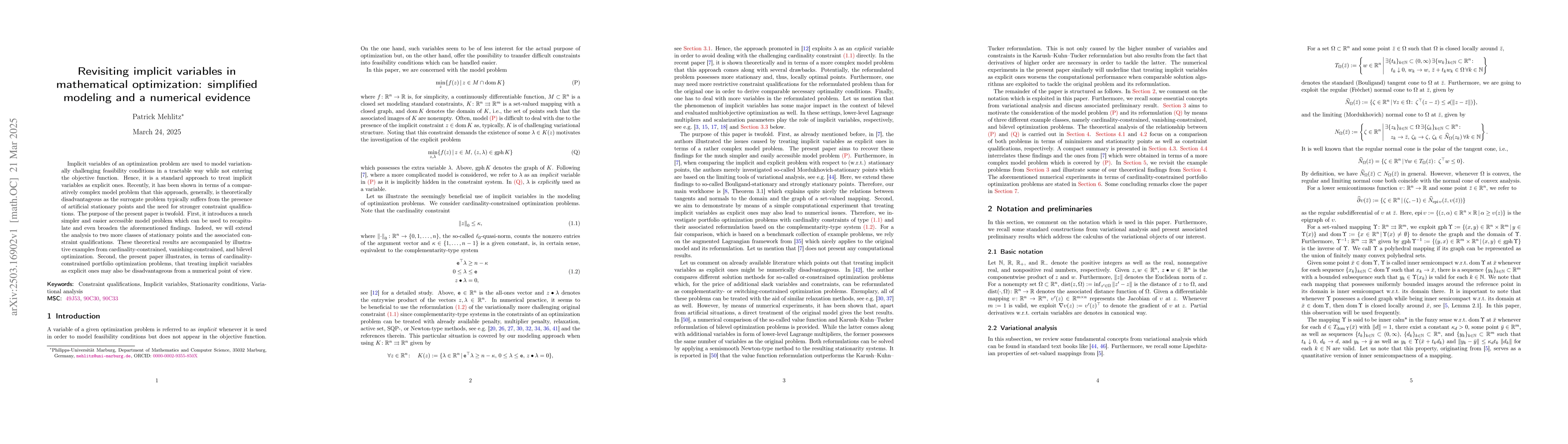Thumbnail for Revisiting implicit variables in mathematical optimization: simplified
  modeling and a numerical evidence