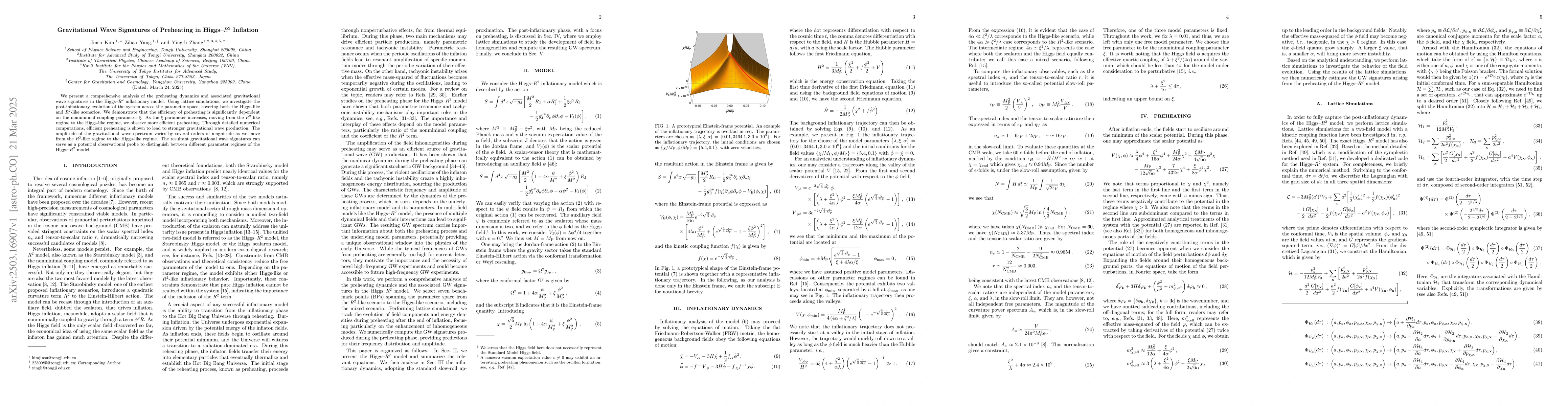 Thumbnail for Gravitational Wave Signatures of Preheating in Higgs--$R^2$ Inflation