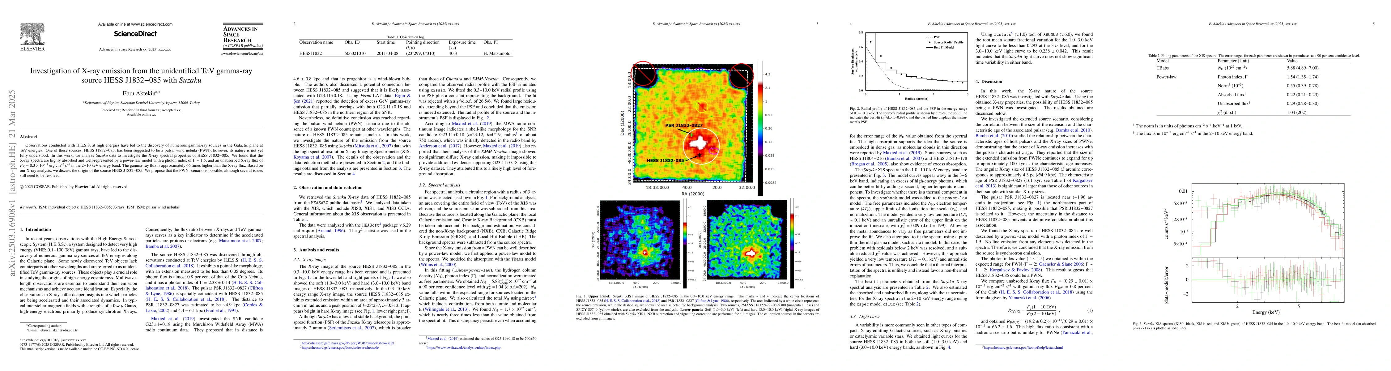 Thumbnail for Investigation of X-ray emission from the unidentified TeV gamma-ray
  source HESS J1832-085 with Suzaku