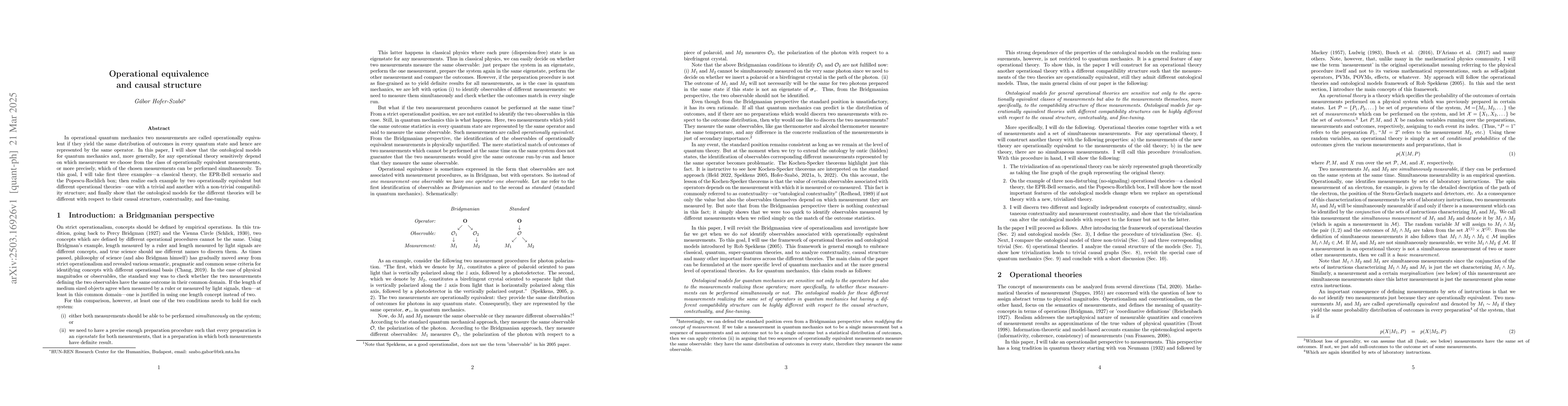 Thumbnail for Operational equivalence and causal structure