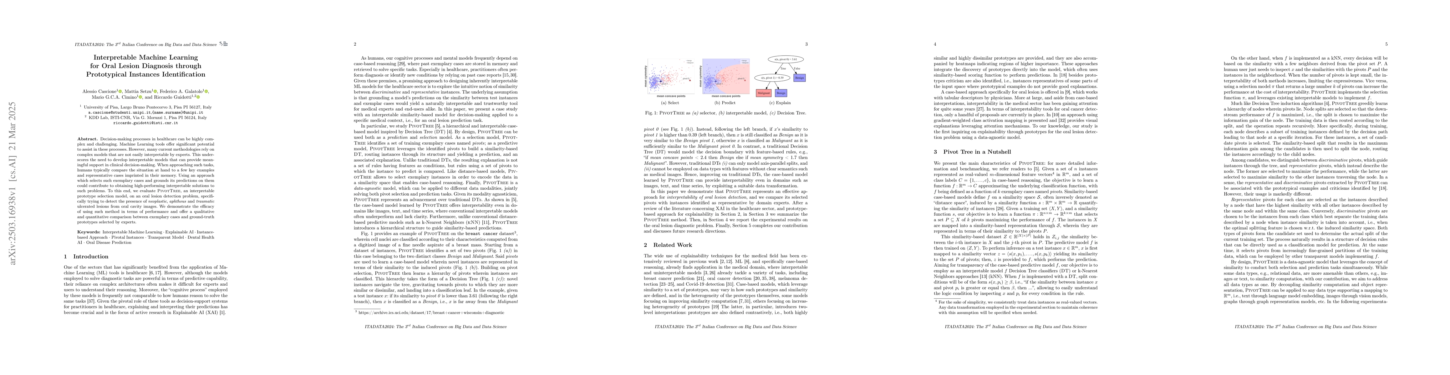 Thumbnail for Interpretable Machine Learning for Oral Lesion Diagnosis through
  Prototypical Instances Identification