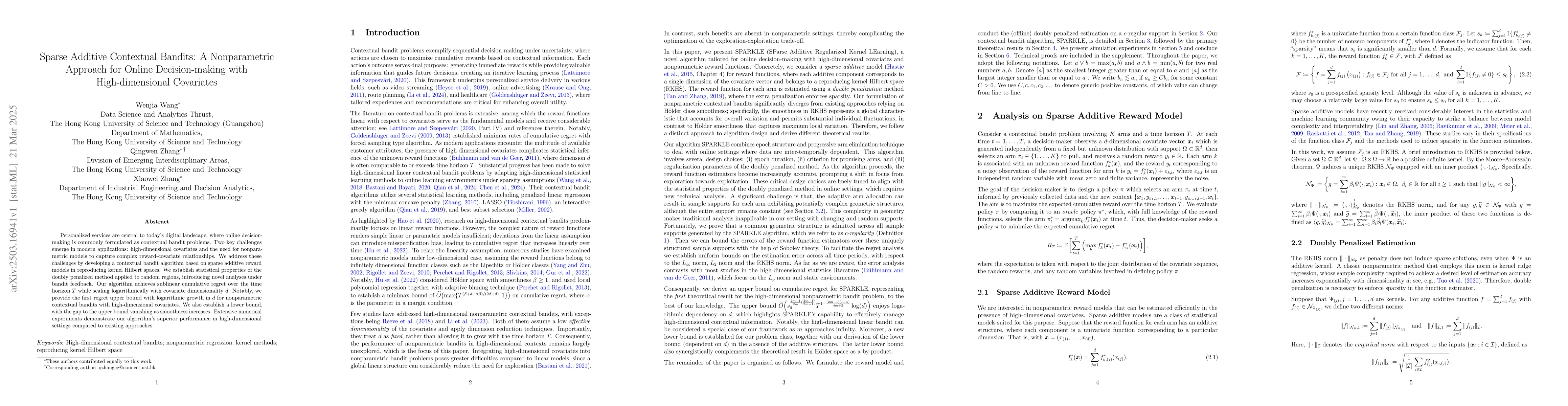 Thumbnail for Sparse Additive Contextual Bandits: A Nonparametric Approach for Online
  Decision-making with High-dimensional Covariates