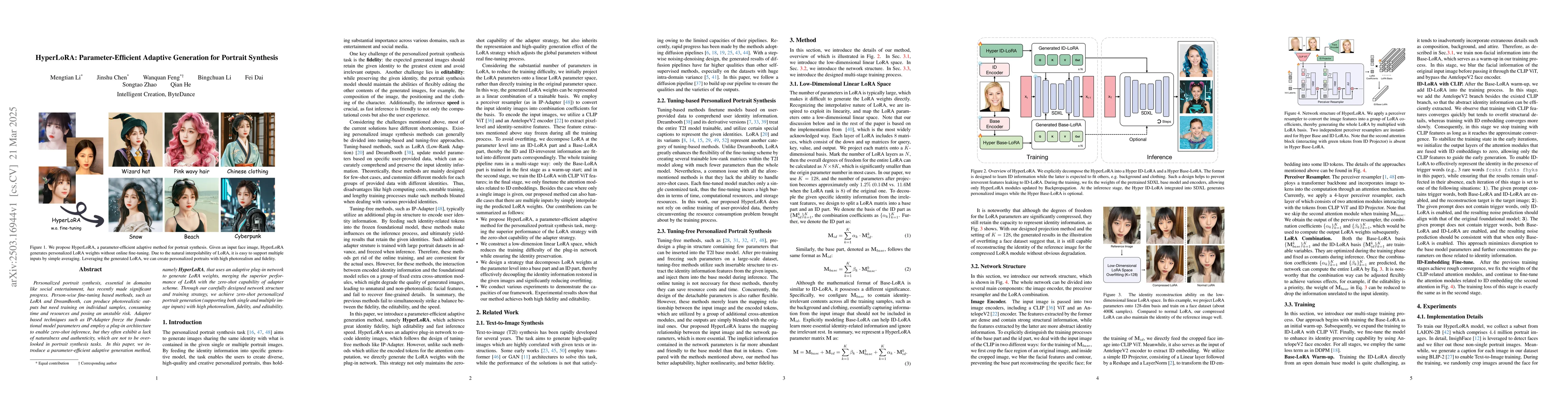 Thumbnail for HyperLoRA: Parameter-Efficient Adaptive Generation for Portrait
  Synthesis