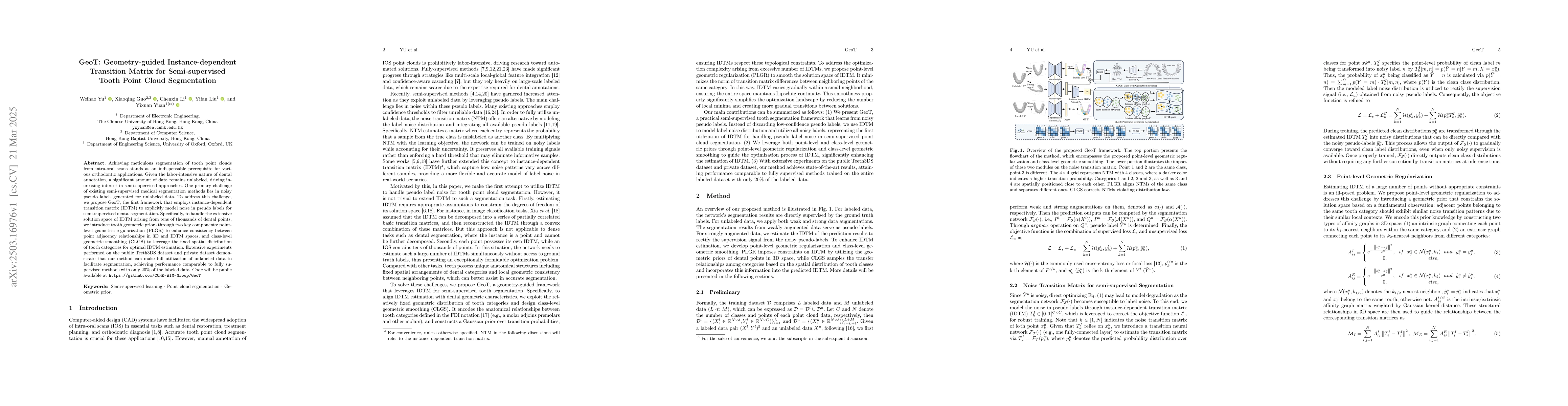 Thumbnail for GeoT: Geometry-guided Instance-dependent Transition Matrix for
  Semi-supervised Tooth Point Cloud Segmentation