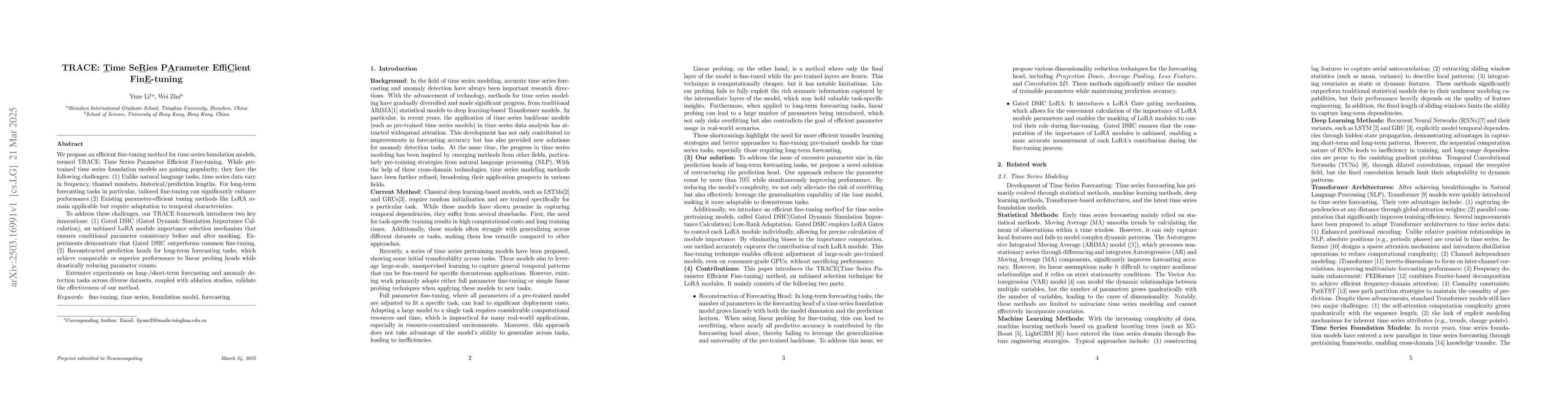 Thumbnail for TRACE: Time SeRies PArameter EffiCient FinE-tuning