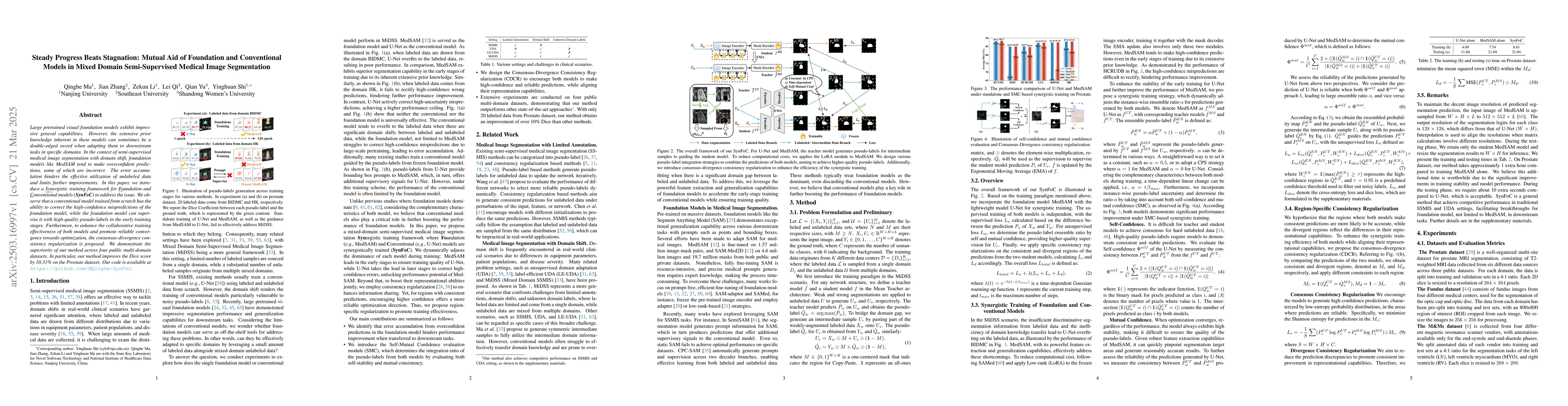 Thumbnail for Steady Progress Beats Stagnation: Mutual Aid of Foundation and
  Conventional Models in Mixed Domain Semi-Supervised Medical Image
  Segmentation