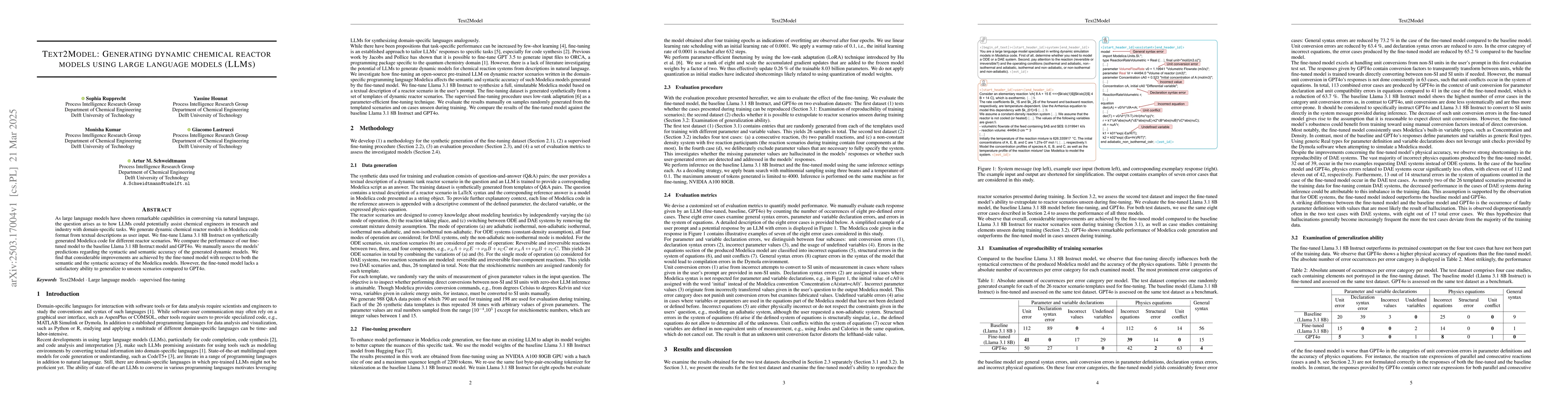 Thumbnail for Text2Model: Generating dynamic chemical reactor models using large
  language models (LLMs)