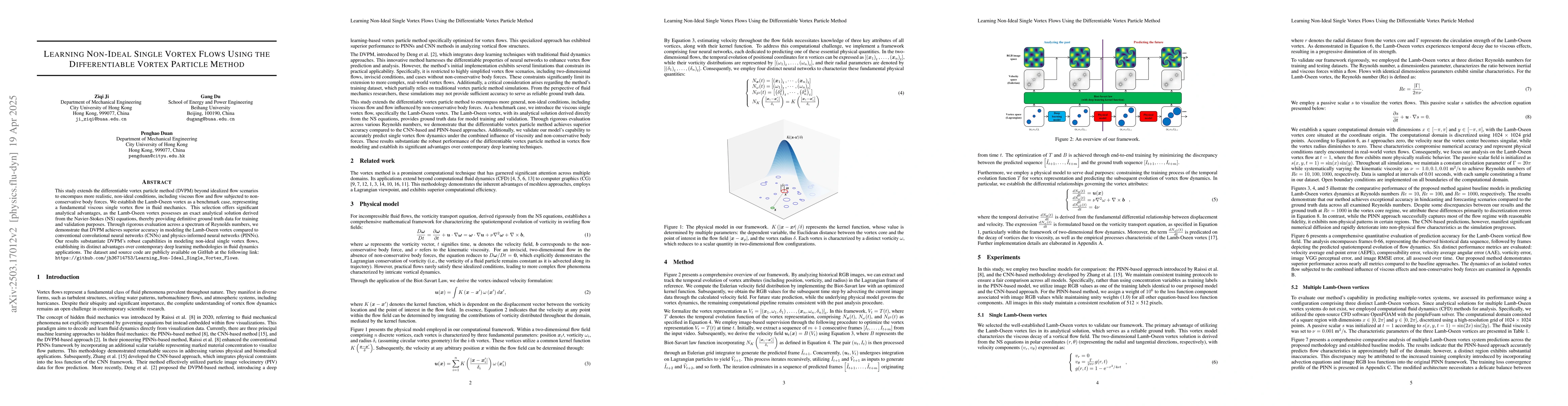 Thumbnail for Learning Non-Ideal Single Vortex Flows Using the Differentiable Vortex
  Particle Method