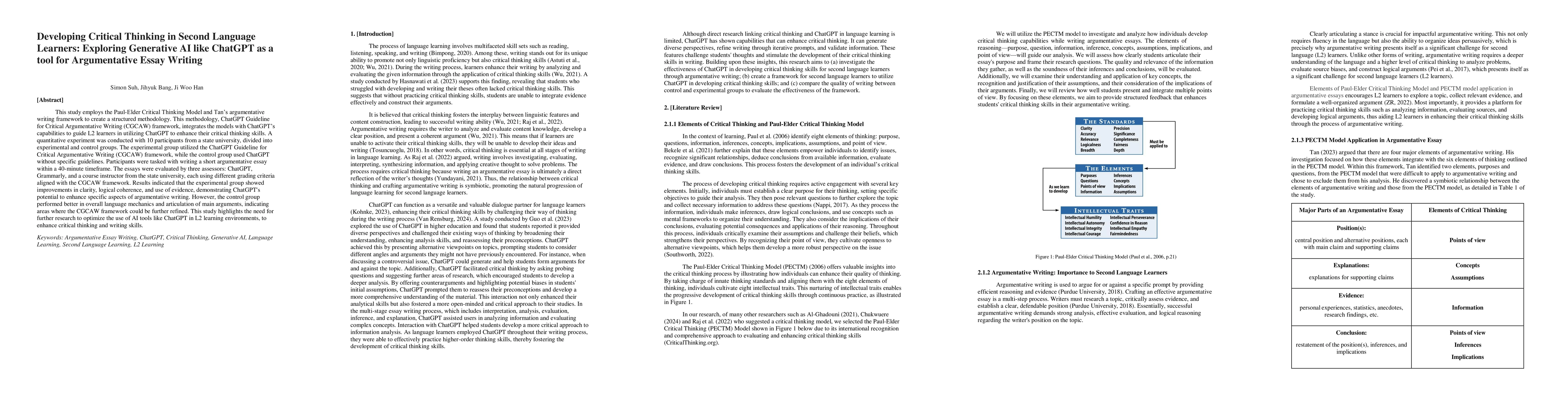 Thumbnail for Developing Critical Thinking in Second Language Learners: Exploring
  Generative AI like ChatGPT as a Tool for Argumentative Essay Writing
