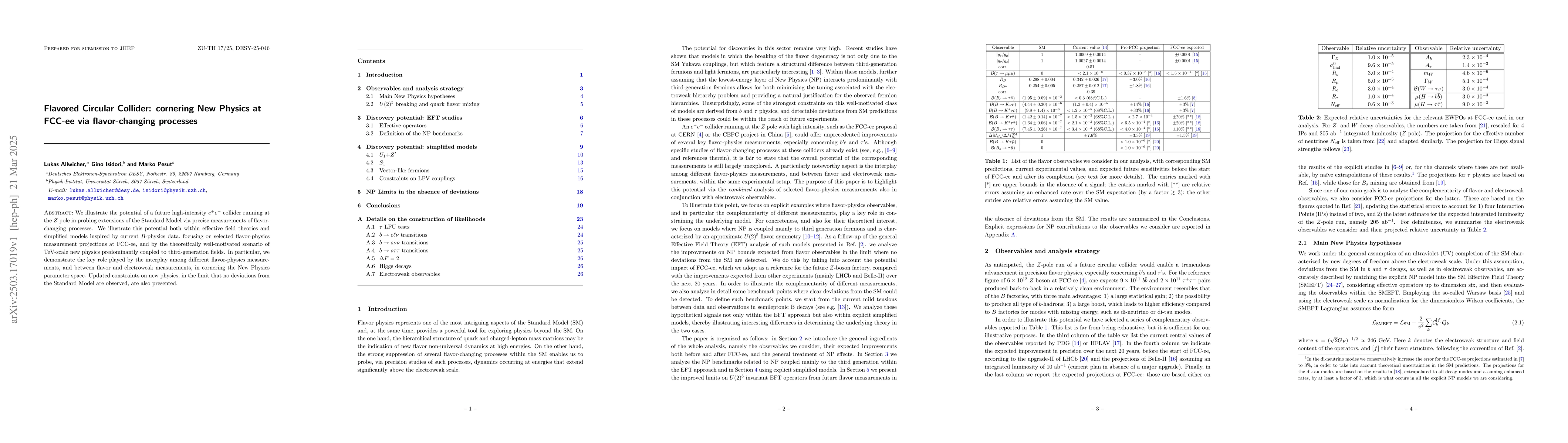 Thumbnail for Flavored Circular Collider: cornering New Physics at FCC-ee via
  flavor-changing processes