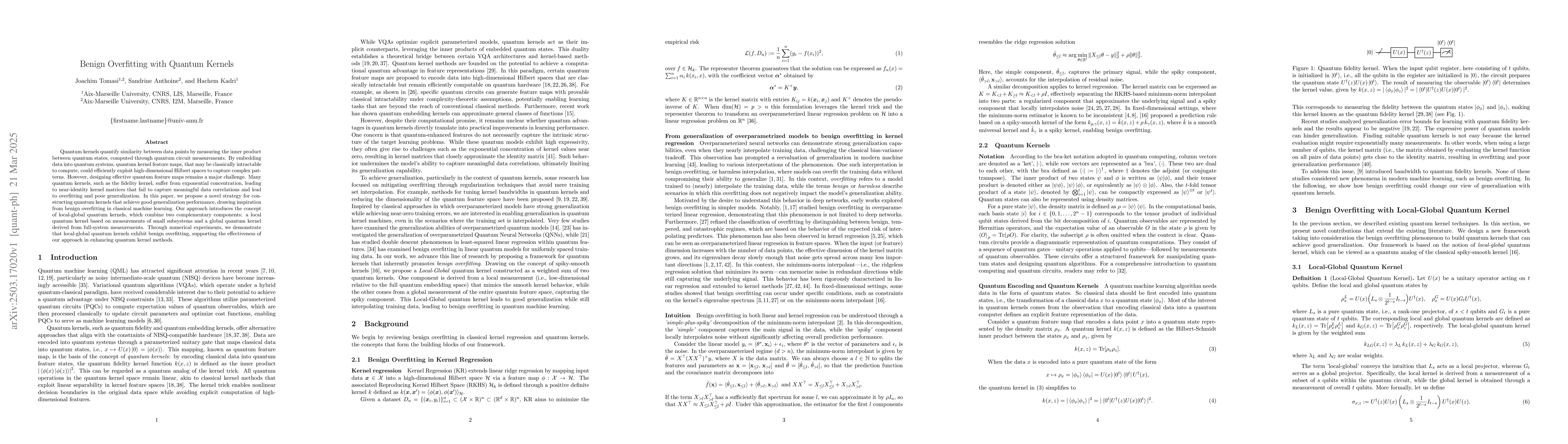 Thumbnail for Benign Overfitting with Quantum Kernels